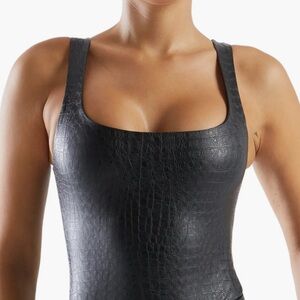 NWT Nordstrom Croc-Embossed Black Bodysuit